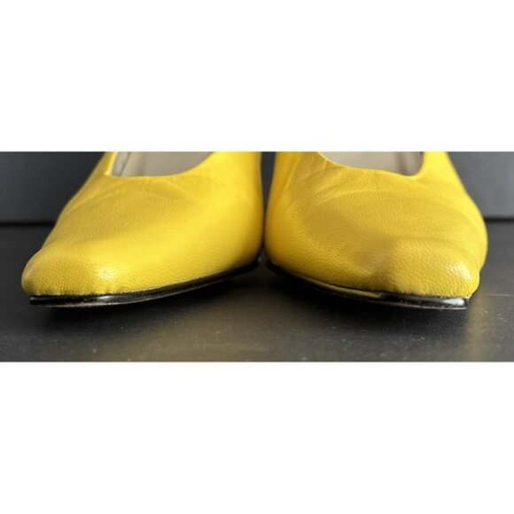 Bellini Buttery Leather Gold Bottom Silver Insole Nipped Toe Yellow 3.5" Heel 7M - Picture 7 of 12